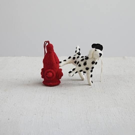 Hello Honey® Handmade Wool Felt Dalmatian in Hat Ornament
